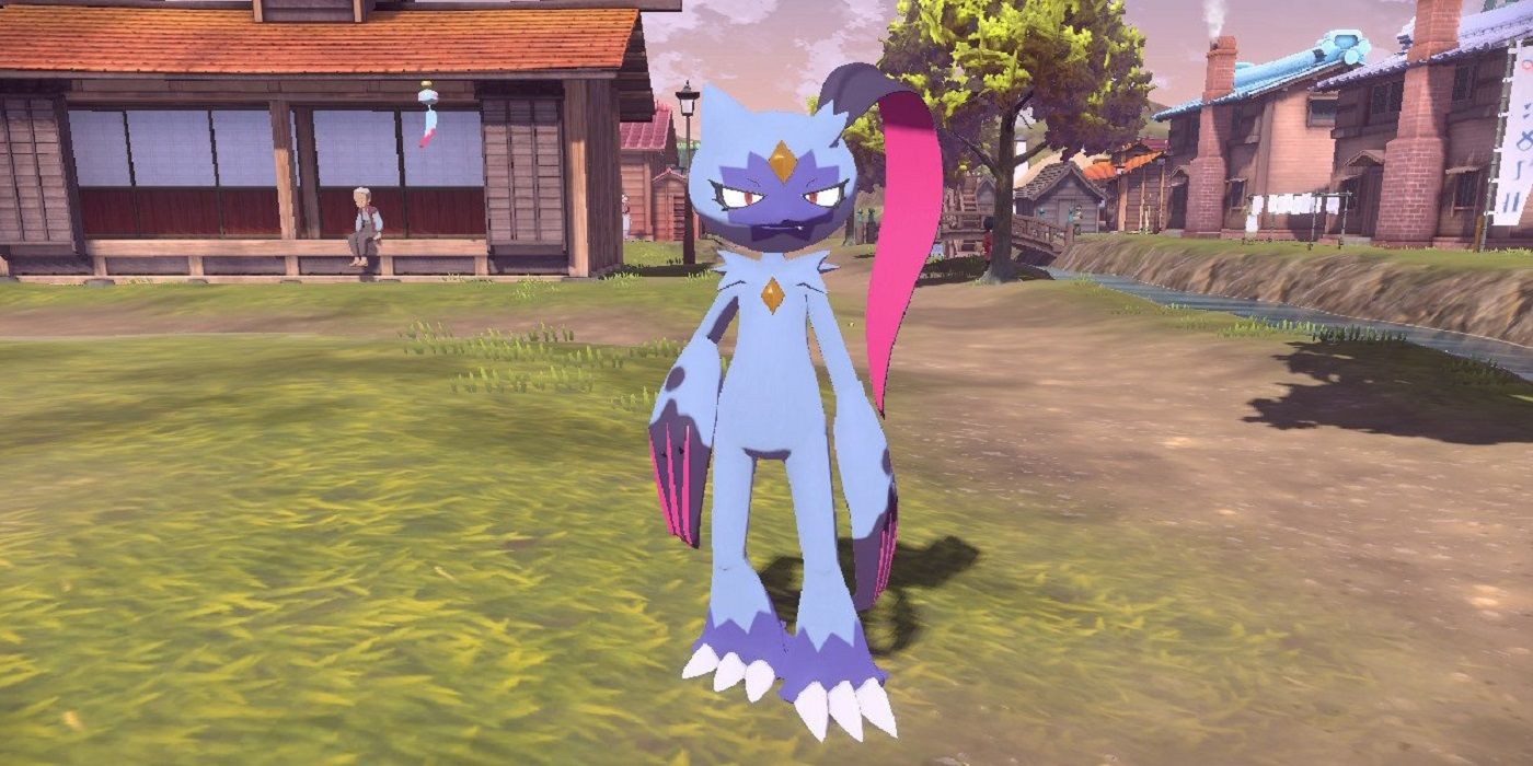 Sneasler standing in Jubilife Village in Pokémon Legends: Arceus.