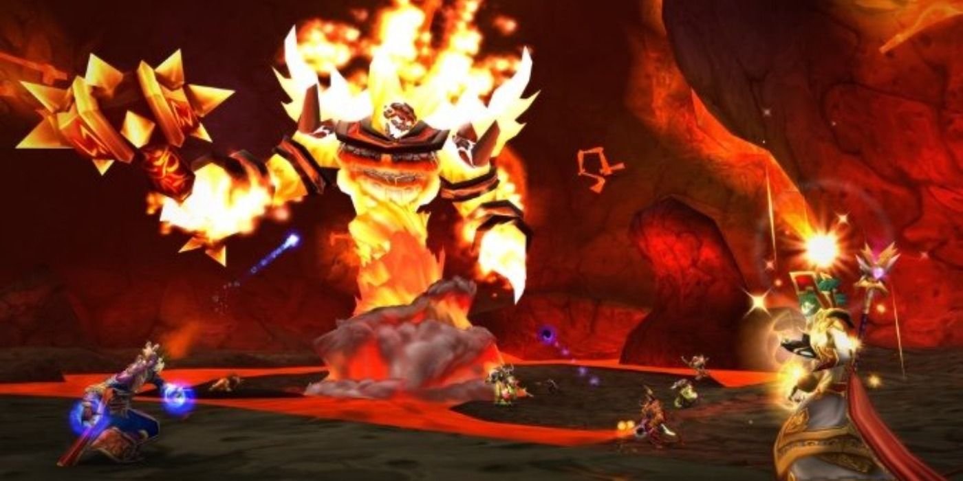 Players fighting Ragnaros in a World of Warcraft raid