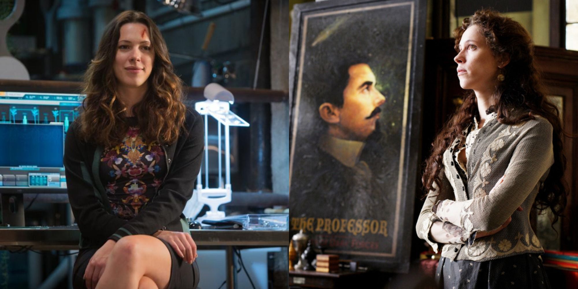 Split image of Rebecca Hall in Iron Man 3 and The Prestige