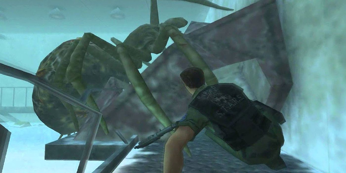 Chris fights a spider in Resident Evil: Code Veronica