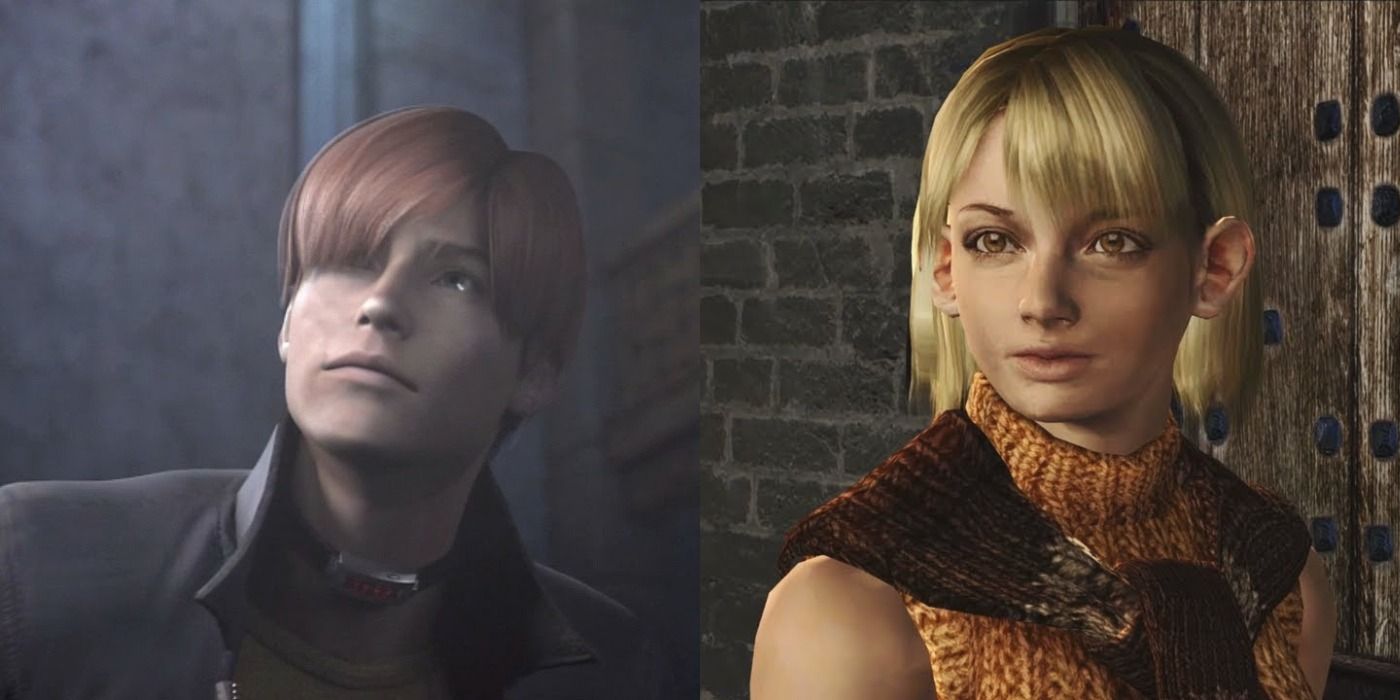 Split image: Steve Burnside looks up in Resident Evil/ Ashley Graham looks to her right