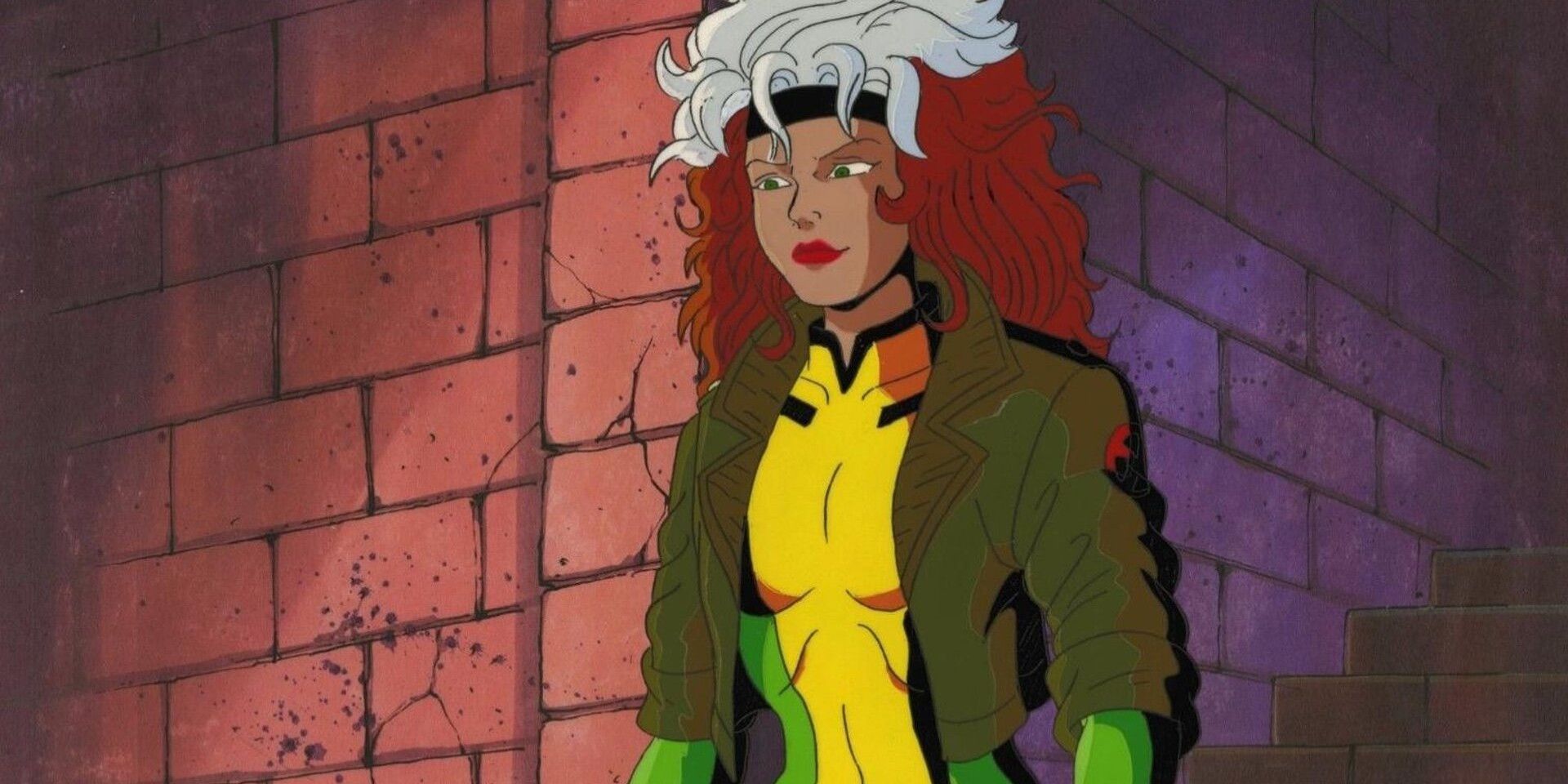 Vampira fica perto de uma parede de tijolos em X-Men: The Animated Series.