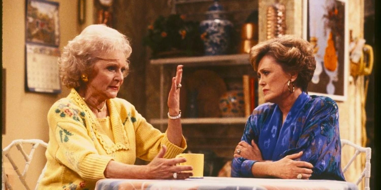Rose and Blanche together at the table in The Golden Girls