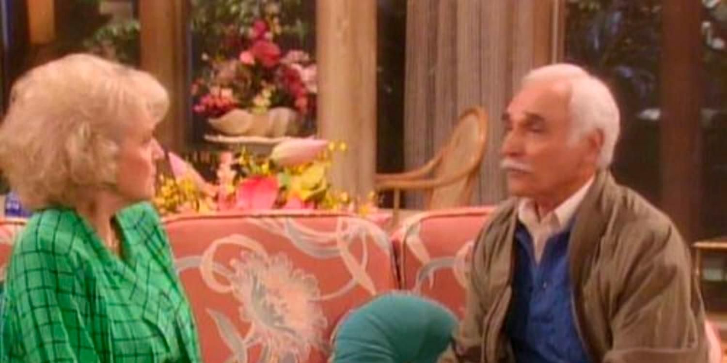 Rose and Miles together on the couch in The Golden Girls