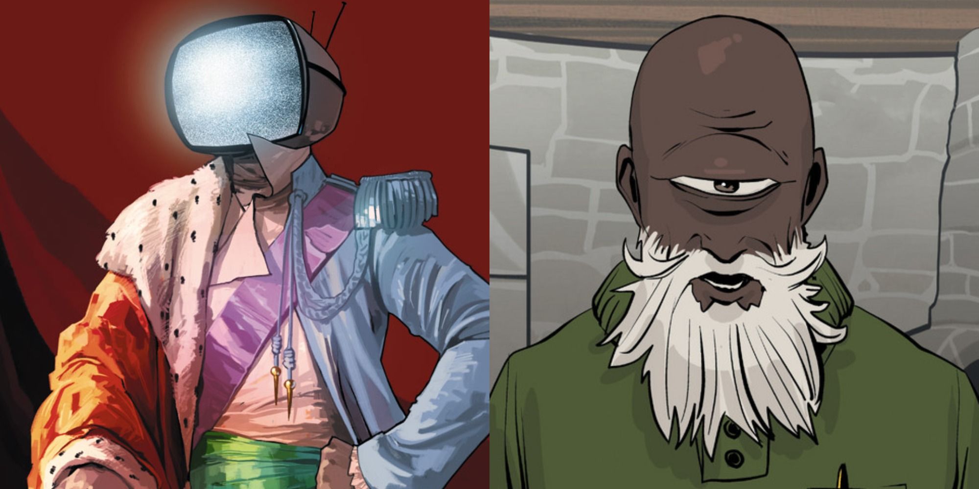 Split image showing Sir Robot and D Oswald in the Saga Comic