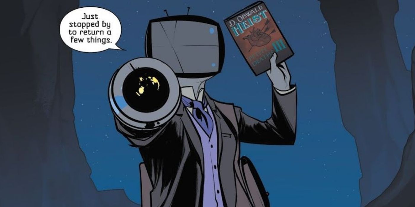 Sir Robot pointing at someone in the Saga comic
