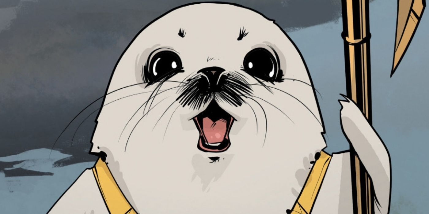 Ghüs smiling while holding an axe in the Saga comic
