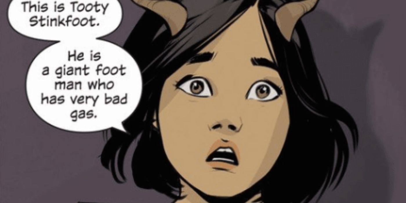 Hazel talking about one of her drawings in the Saga comic