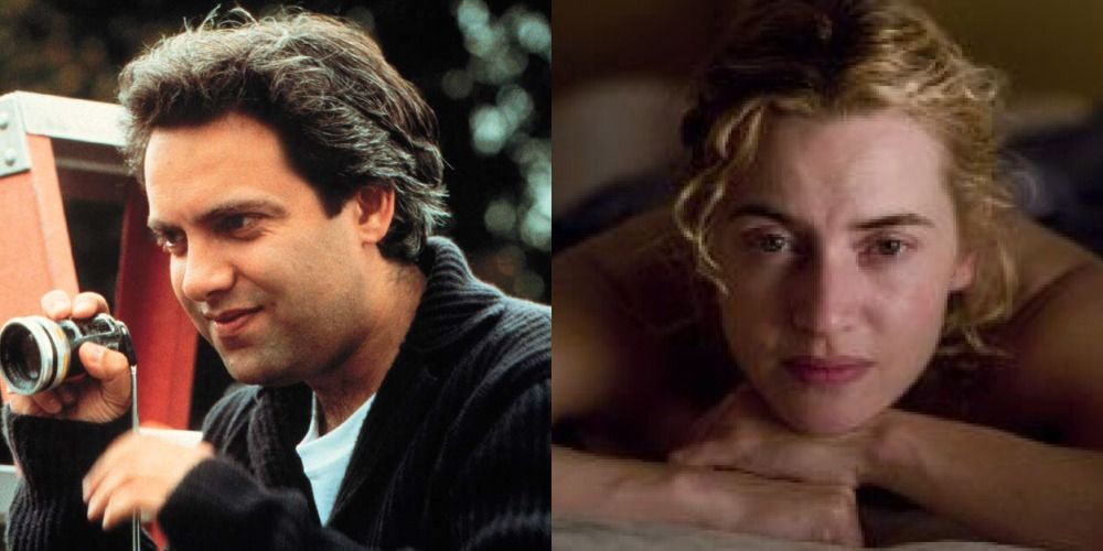 Split image showing Sam Mendes directing American Beauty and Kate Winslet's character in Reader