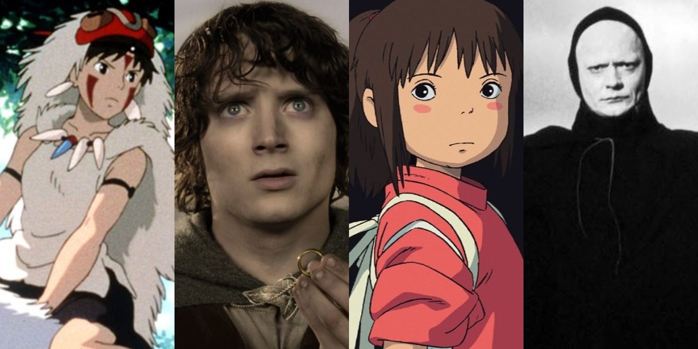 Four images showing San from Princess Mononoke, Frodo from The Lord of the Rings, Chihiro from Spirited Away, and Death from The Seventh Seal.