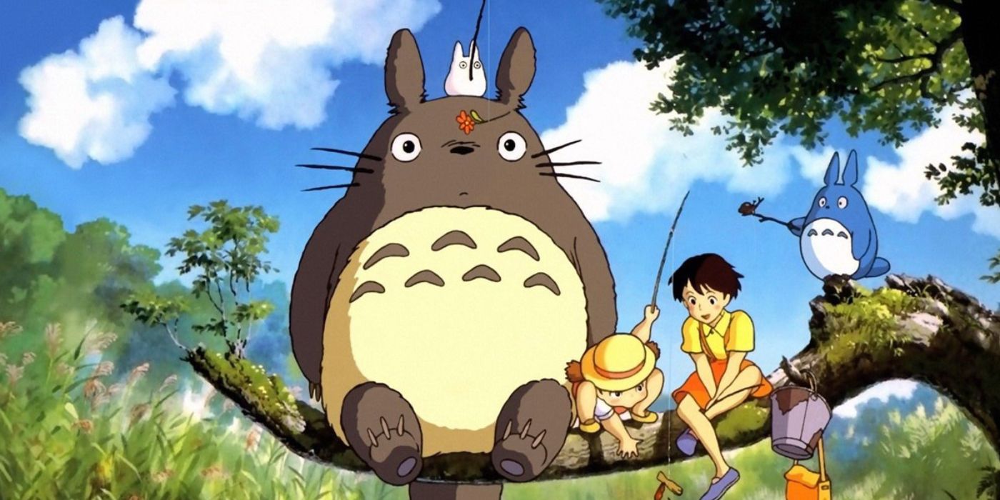 Satsuki and Mei fish with the Totoros in My Neighbor Totoro