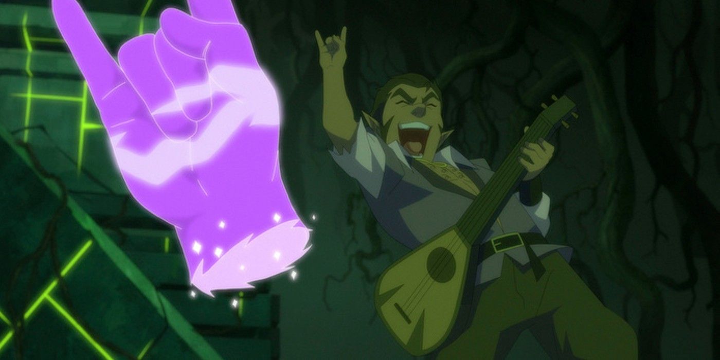 Scanlan playing his instrument with Scanlan's hand in Legend of Vox Machina