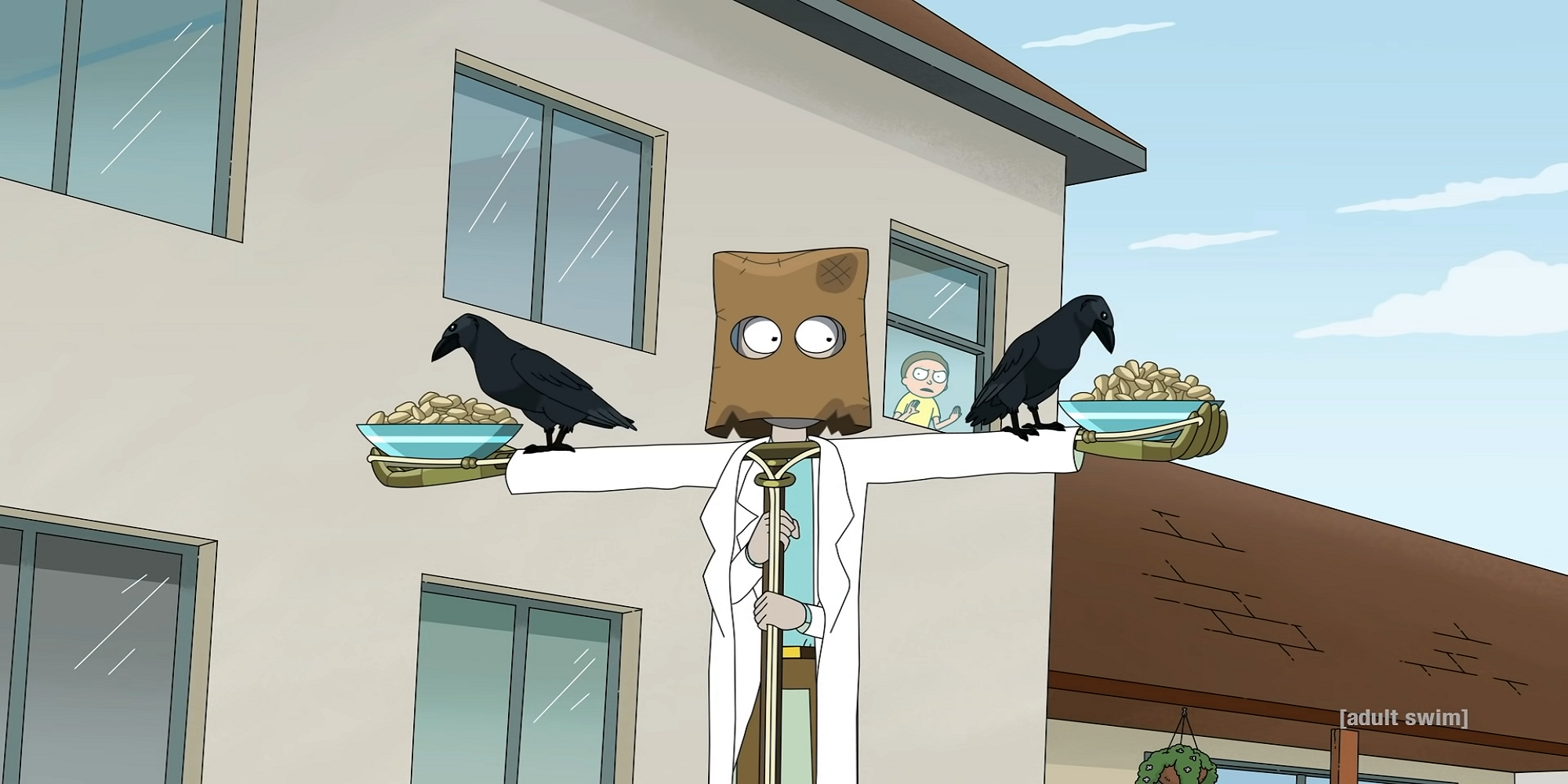 Rick training crows in Rick and Morty