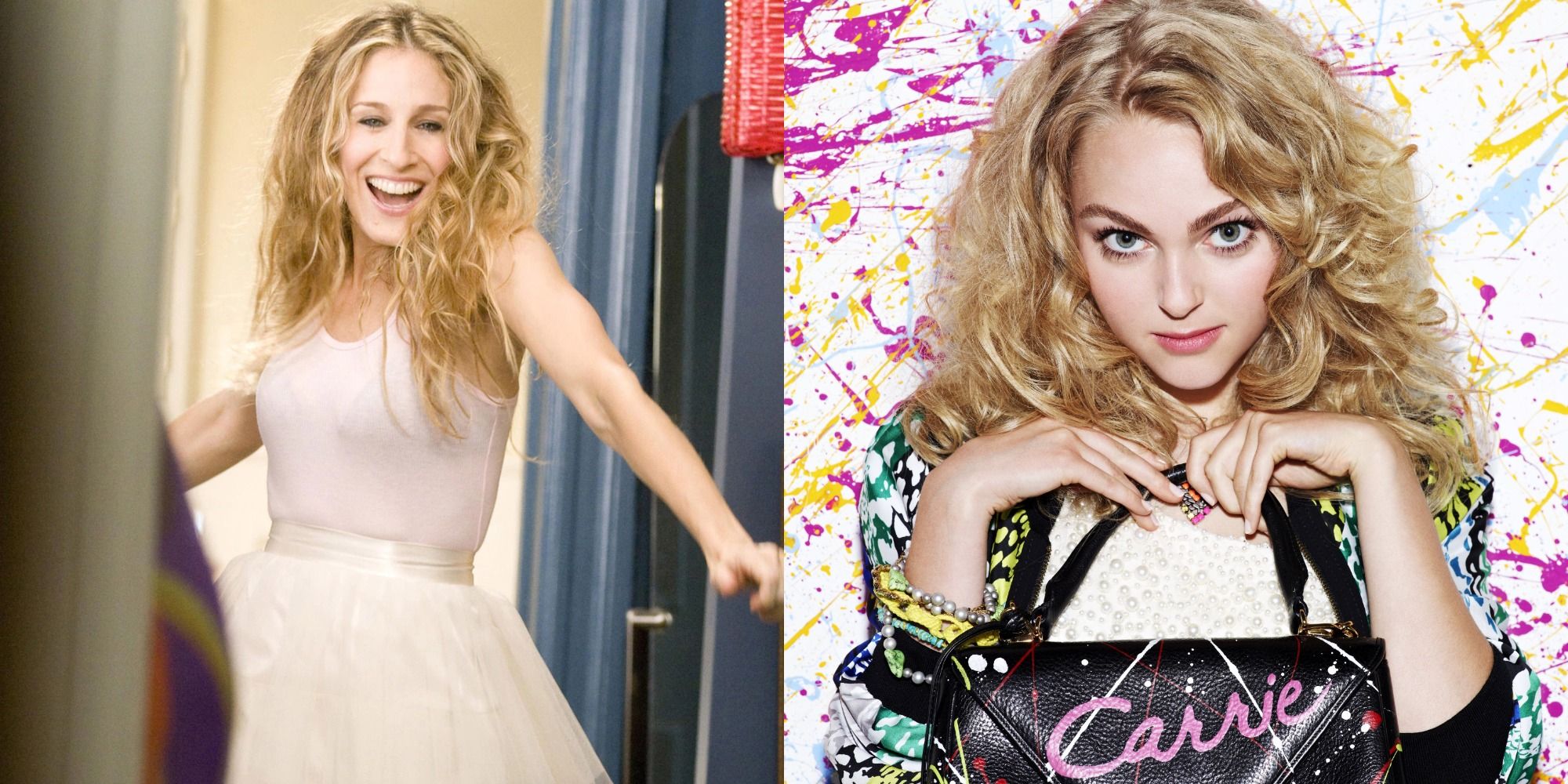 Split image showing Carrie in SatC and The Carrie Diaries