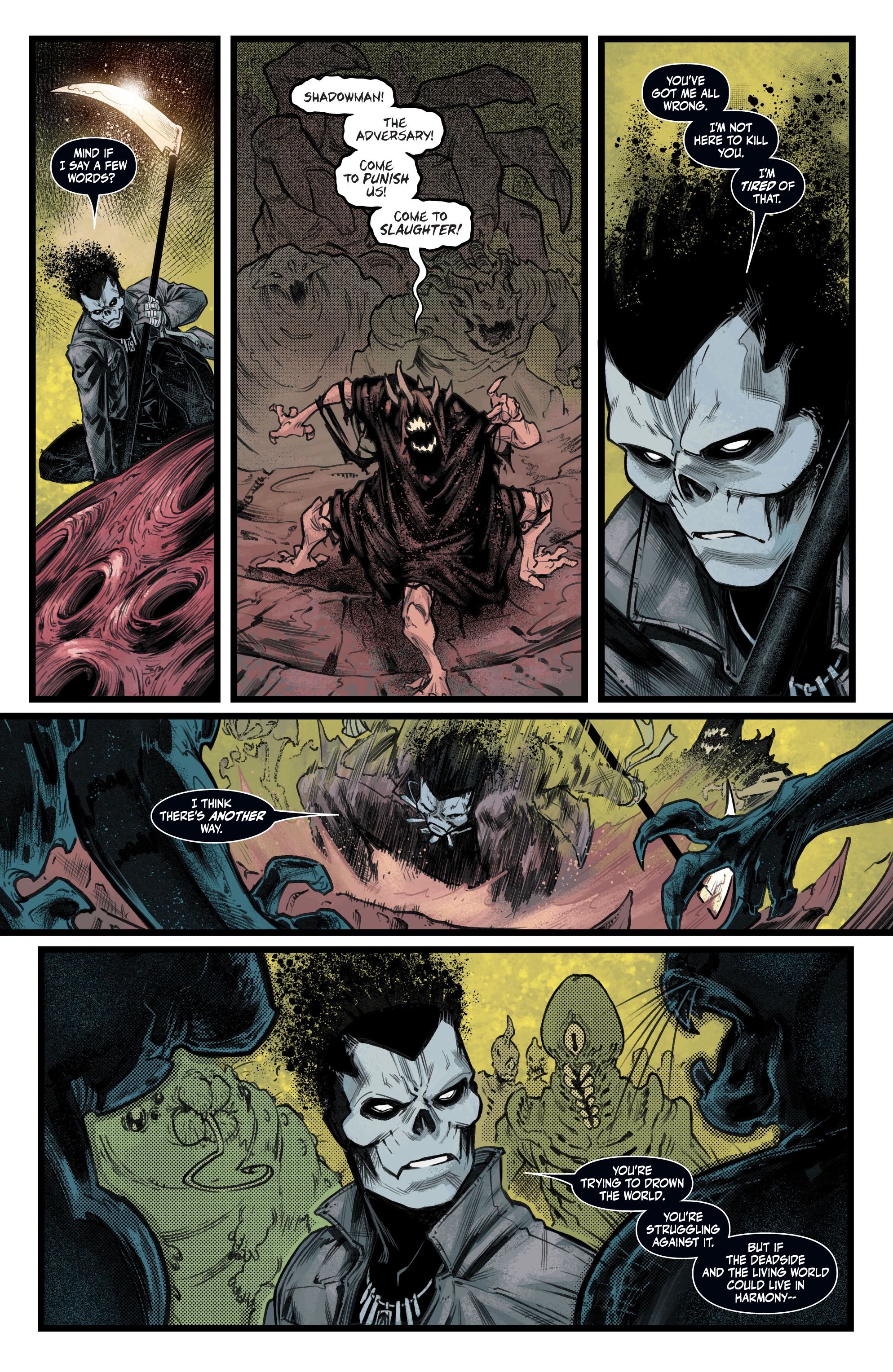 Shadowman 5 page, where he discusses trying to bring peace between the worlds of the living and the dead