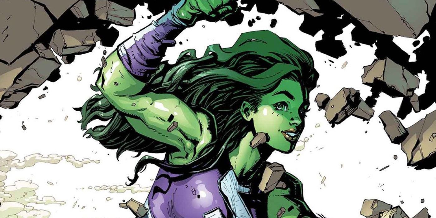 She-Hulk breaks a rock apart in Marvel Comics