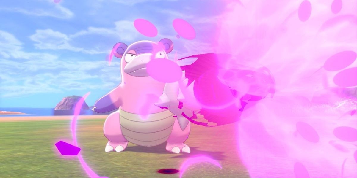 Galarian Slowbro uses Shell Side Arm in a Pokemon game