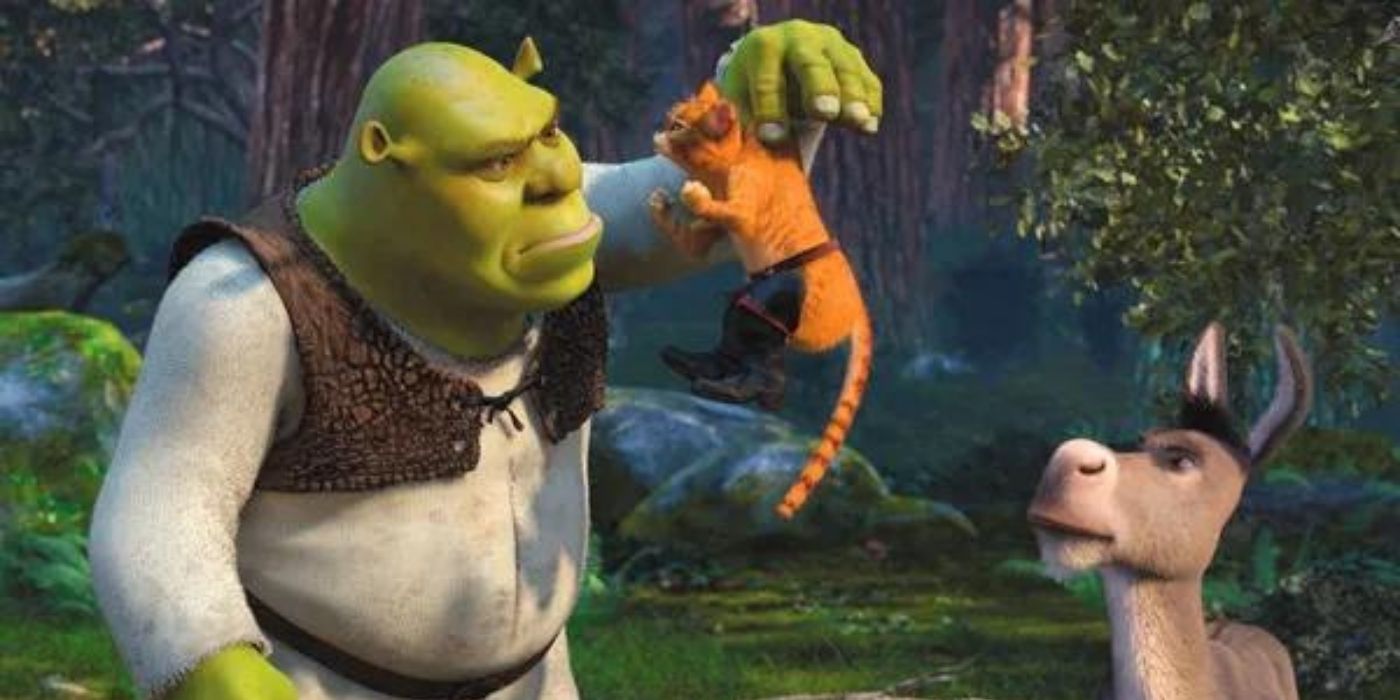 Shrek and Donkey meet Puss for the first time in Shrek 2