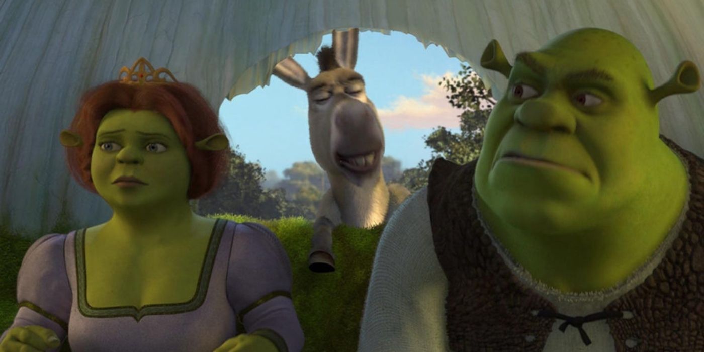 Shrek and Fiona ride to Far Far Away with Donkey on Shrek 2