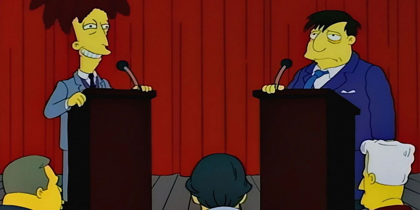 Sideshow Bob and Mayor Quimby run for mayor from The Simpsons