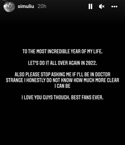 Simu Liu Instagram story addressing Doctor Strange 2 rumors