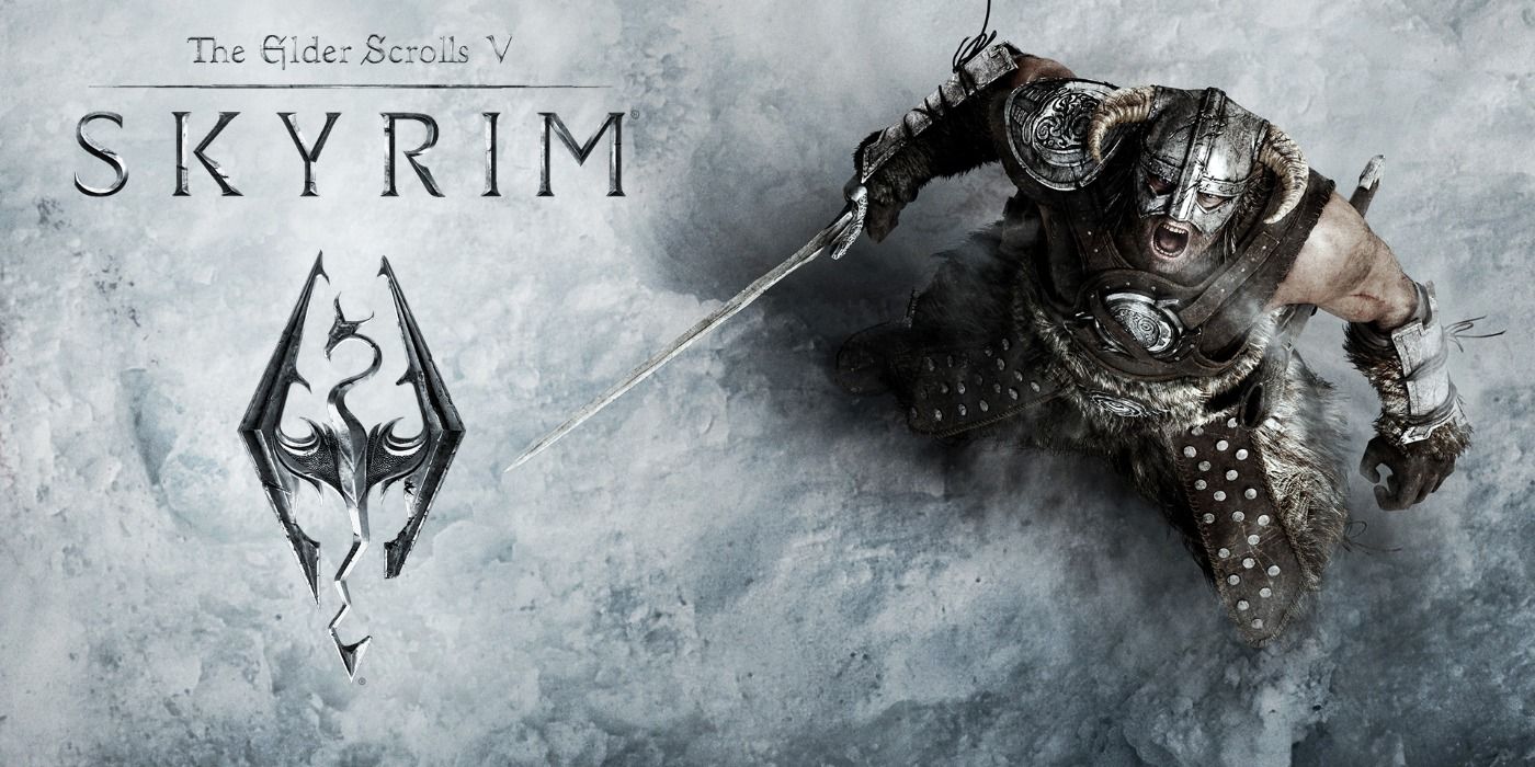 Skyrim promo art featuring the Dragonborn delivering a Shout into the sky