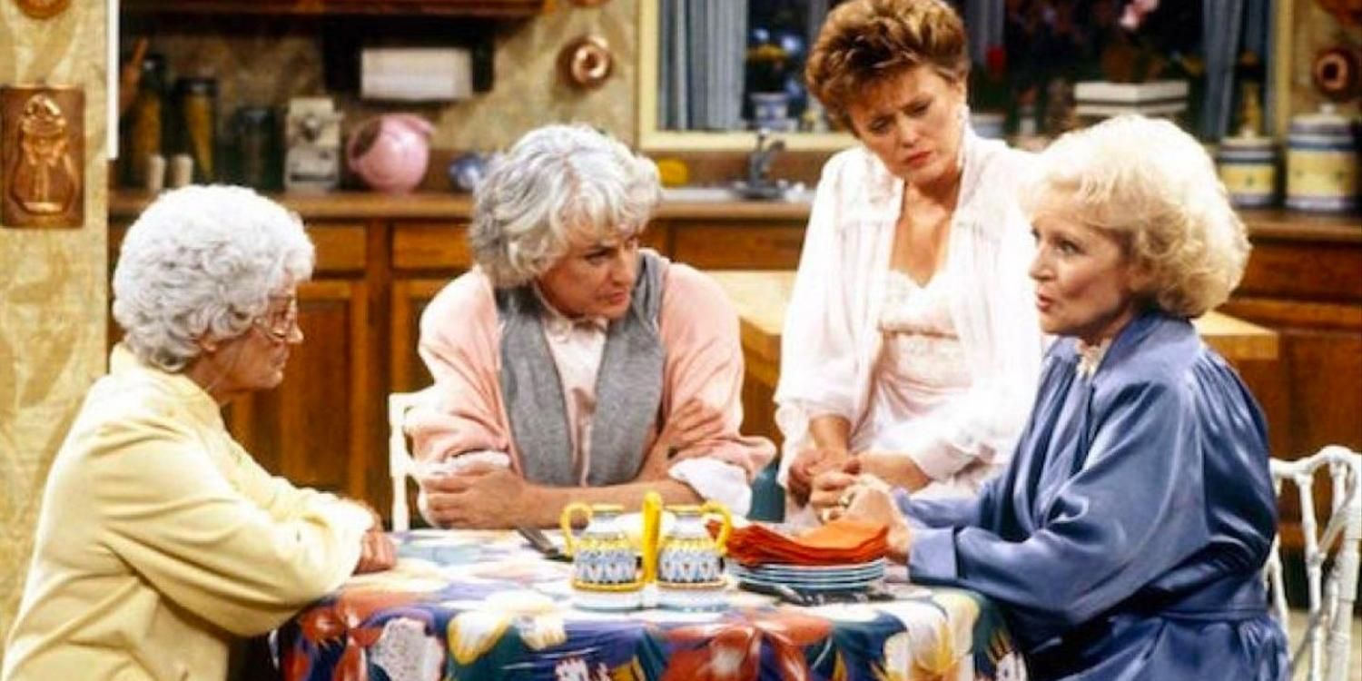 Sophia, Dorothy, Blanche, and Rose together at the table in The Golden Girls