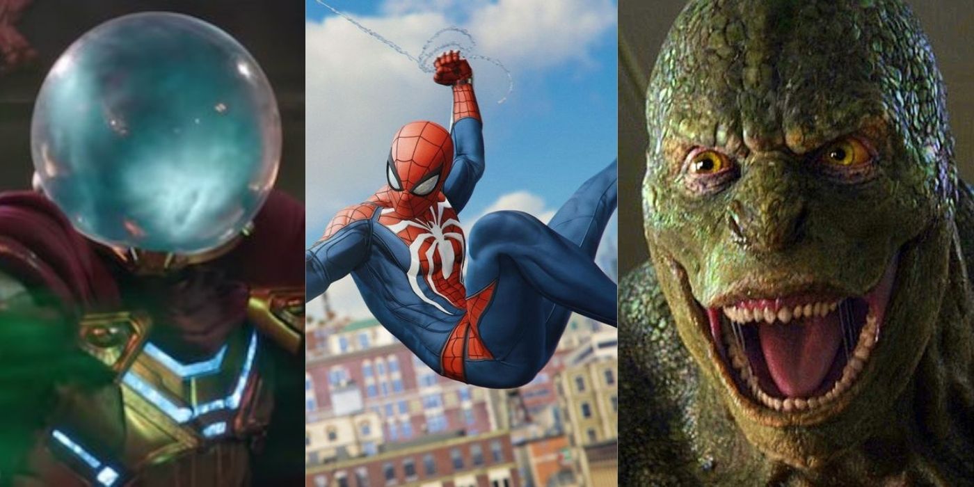 Split image of Mysterio, Spider-Man PS4, and Lizard