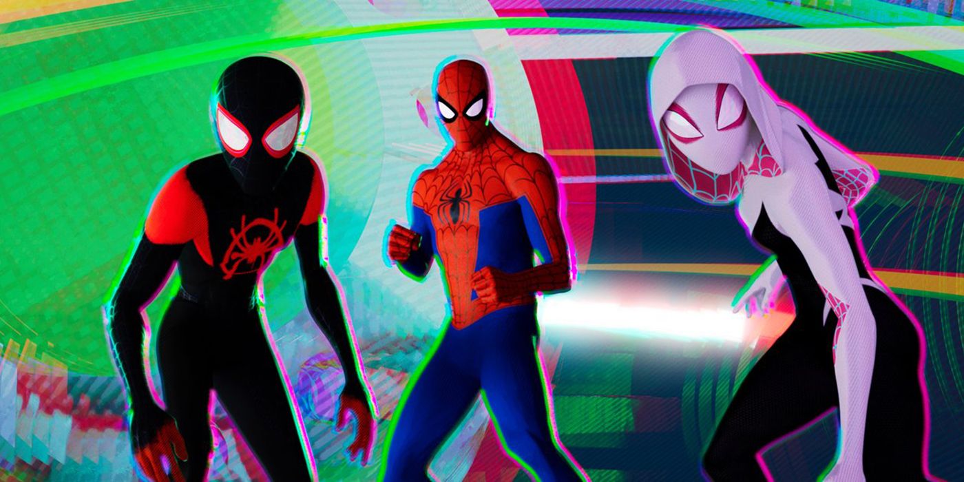 Miles, Peter, and Gwen prepare to fight in Spider-Man: Into the Spider-Verse