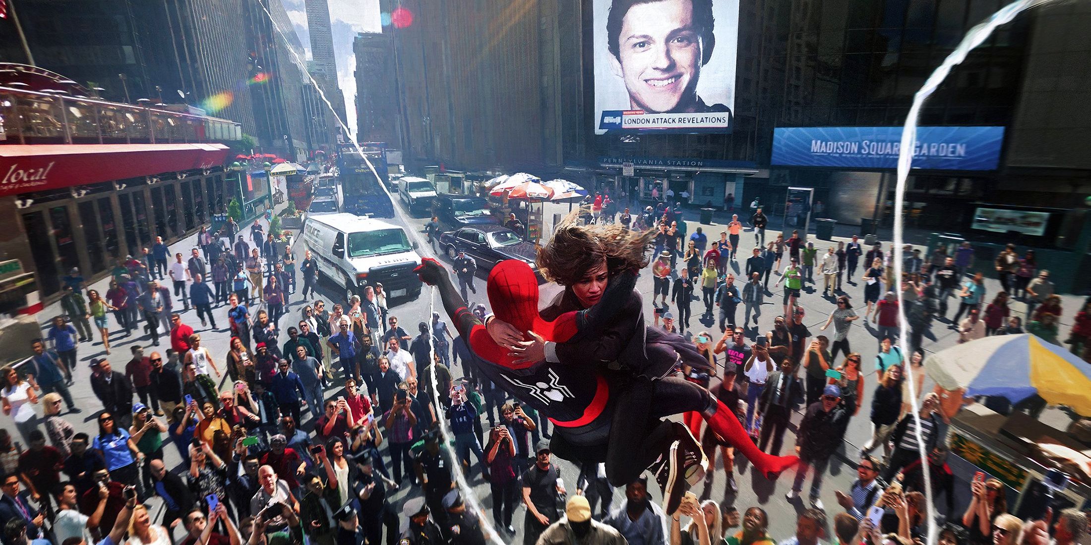 Spidey and MJ in Times Square in concept art for No Way Home