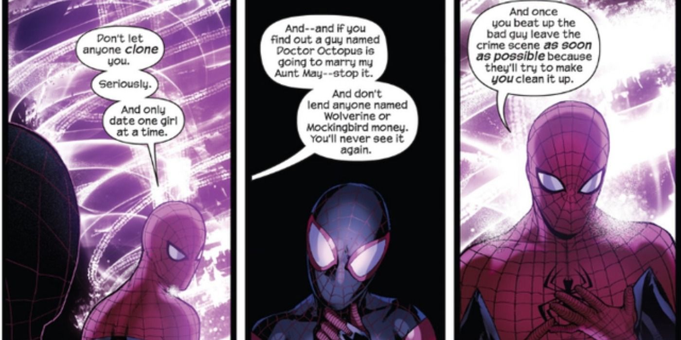 Spider-Men #5 Peter Parker gives superhero advice to Miles Morales