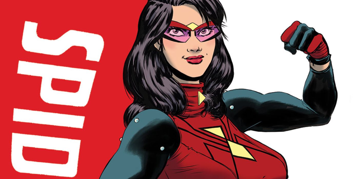 Spider-Woman flexing her muscles comic book cover