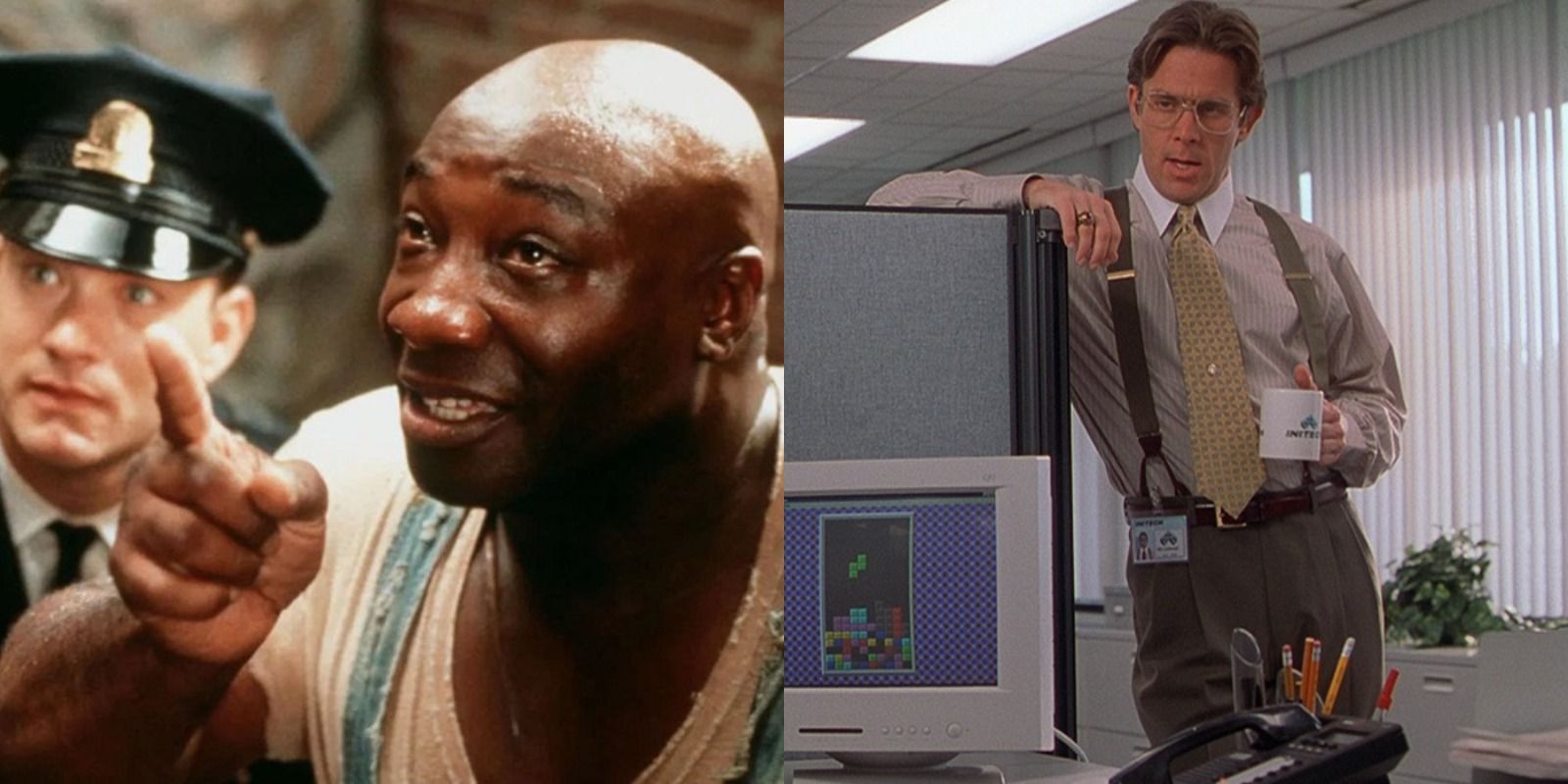 Split image of The Green Mile and Office Space