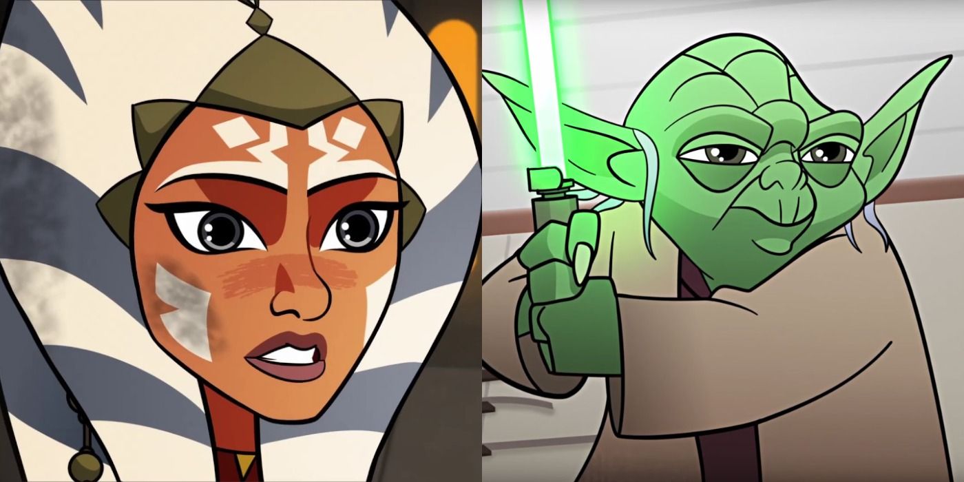Split image of Ahsoka Tano and Yoda in Star Wars Forces Of Destiny