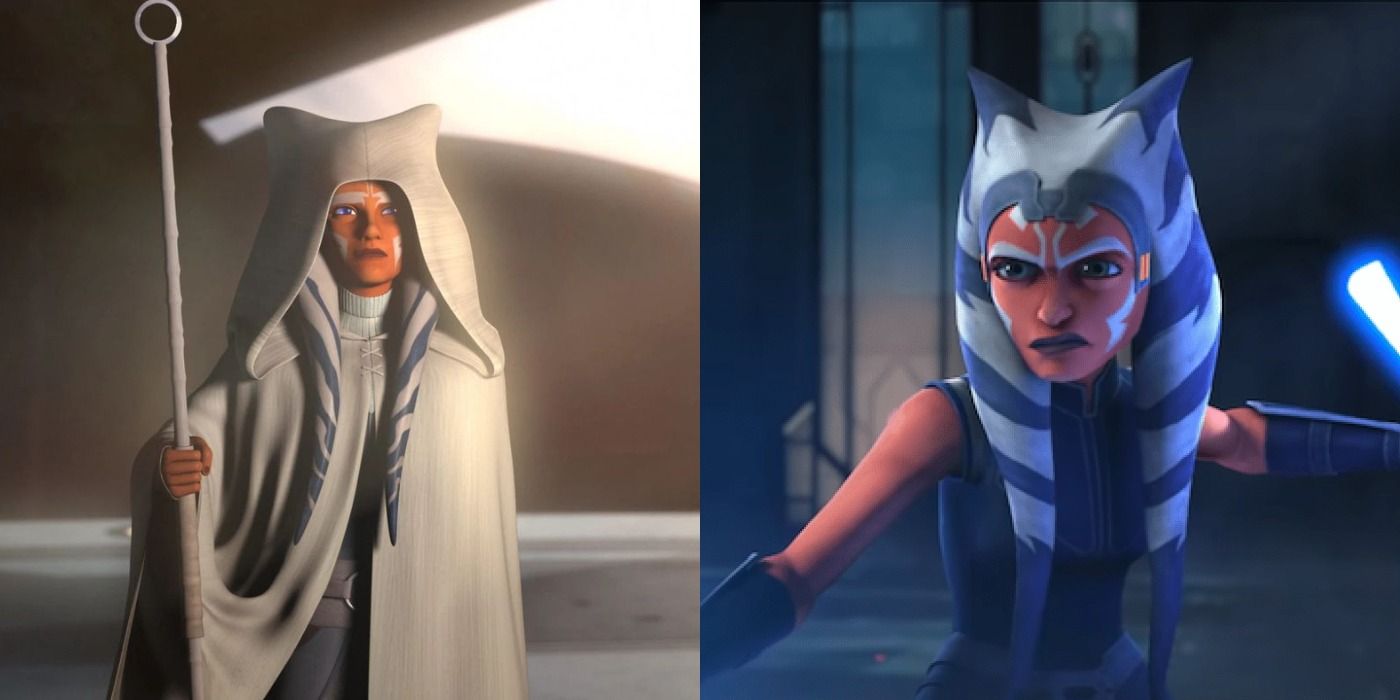 Split image of Ahsoka Tano in Star Wars Rebels & The Clone Wars