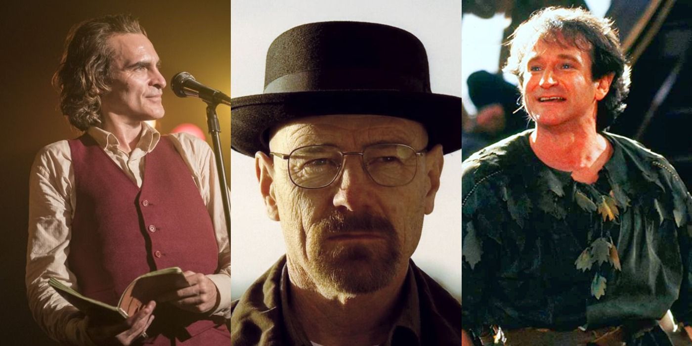 Split image of Arthur in Joker, Walter in Breaking Bad, and Peter Pan in Hook
