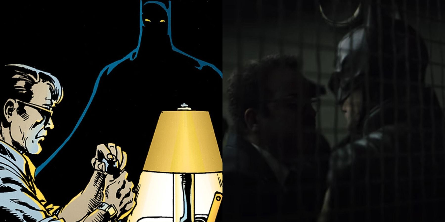 Split image of Batman speaking with Jim Gordon in Batman Year Two and Jim Gordon confronting Batman in The Batman 2022