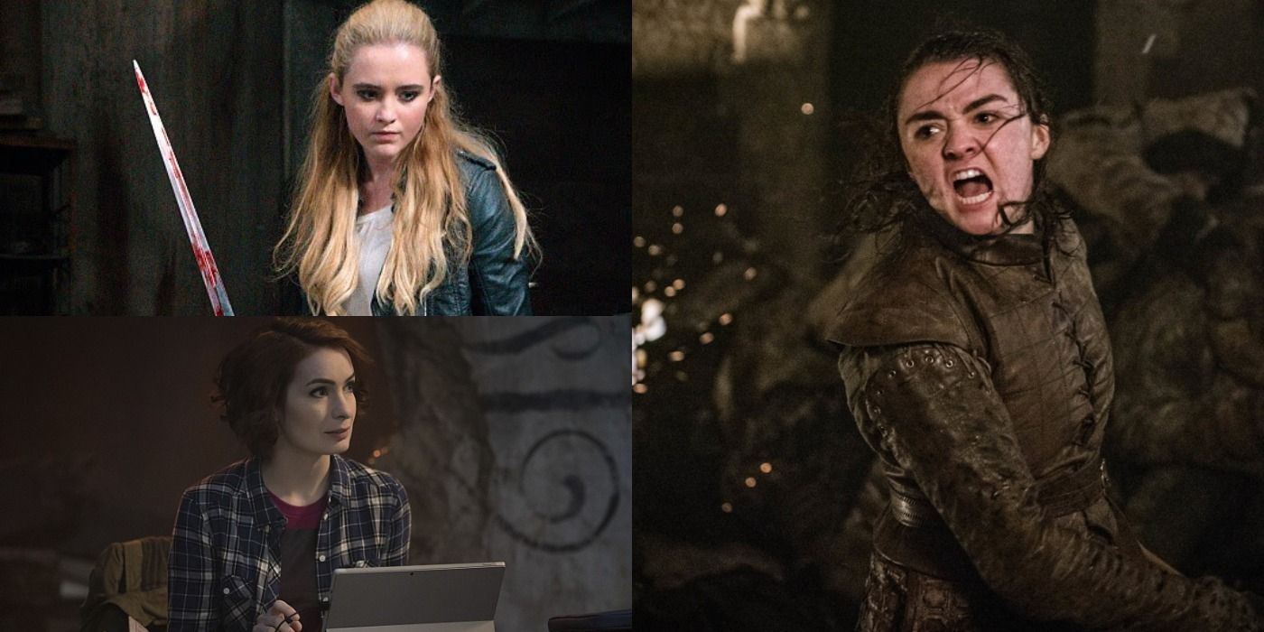 Split image of Claire Novak &amp; Charlie Bradbury from Supernatural and Arya Stark from Game Of Thrones