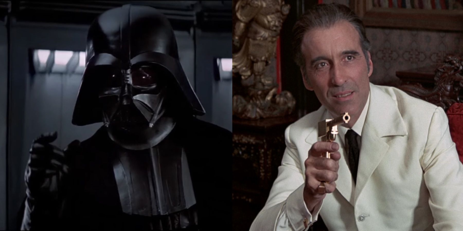 Split image of Darth Vader in Star Wars and Scaramanga in The Man with the Golden Gun