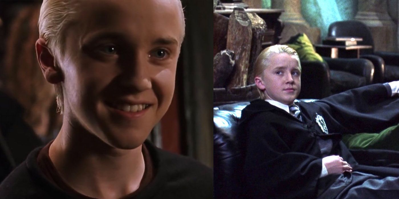 Split image of Draco in the Chamber of Secrets