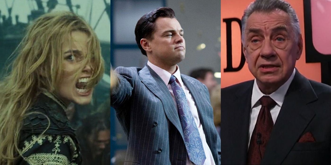 Split image of Elizabeth in Pirates of the Caribbean At World's End, Jordan in The Wolf of Wall Street, and Jimmy in Magnolia