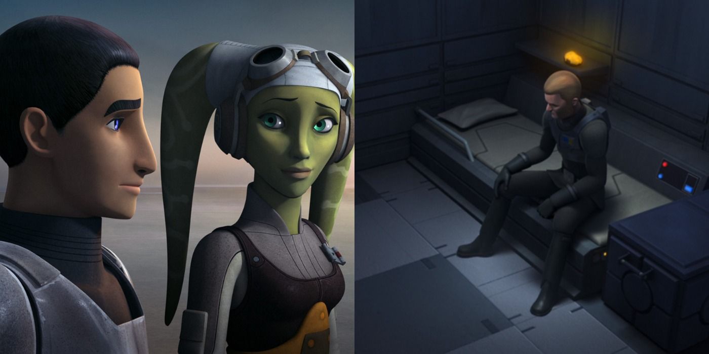 Split image of Ezra & Hera and Kallus in Star Wars Rebels