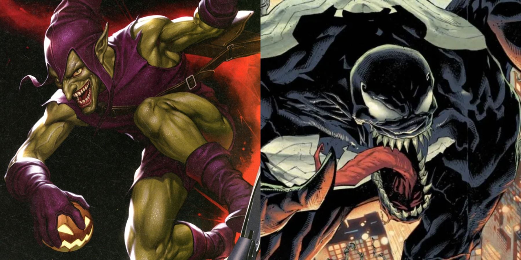 Split image of Green Goblin and Venom
