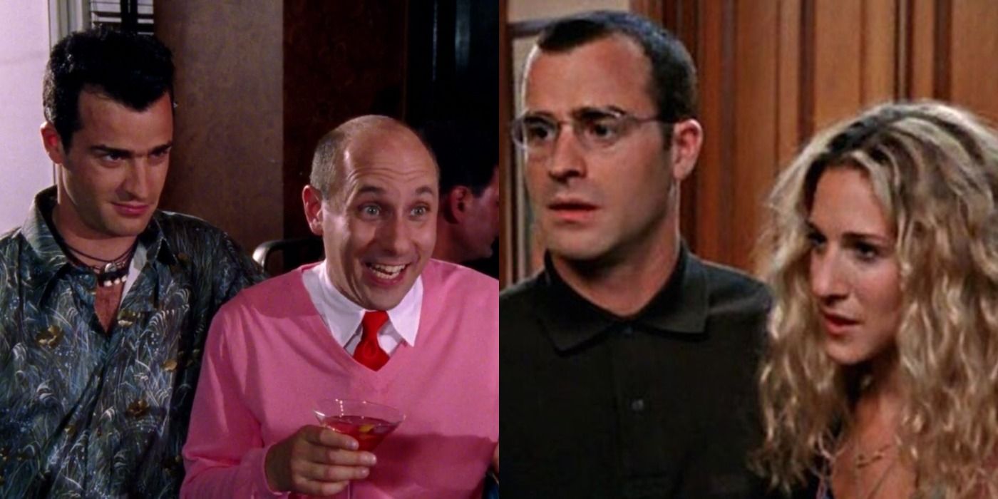 Split image of Justin Theroux's two characters in Sex and the City