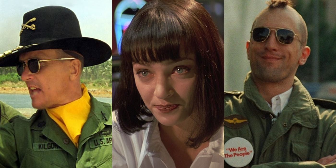 Split image of Kilgore in Apocalypse Now, Mia in Pulp Fiction, and Travis in Apocalypse Now