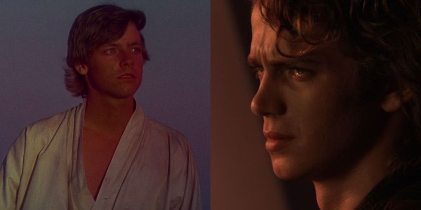 Split image of Luke and Anakin Skywalker in Star Wars