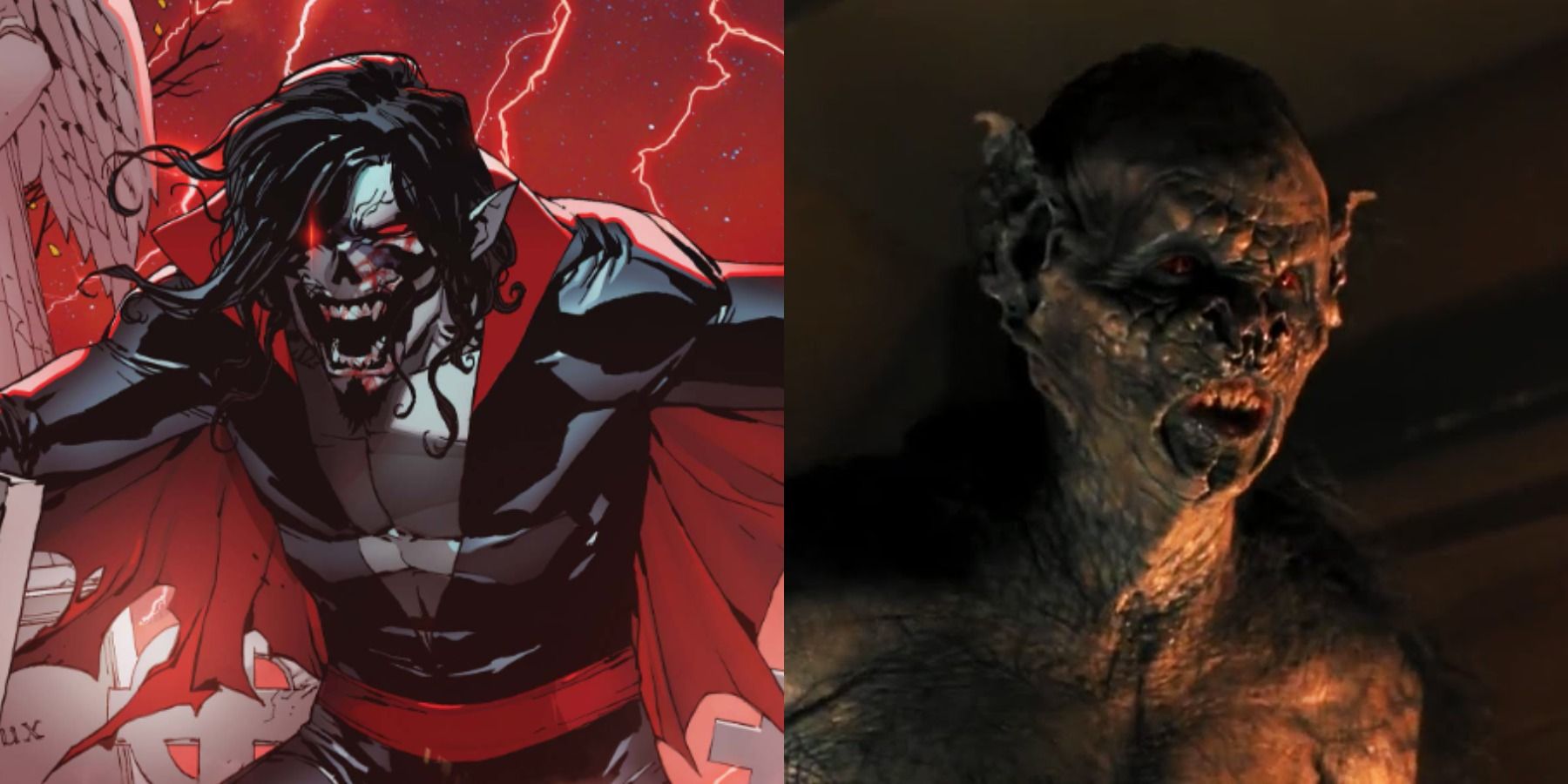 Split image of Morbius snarling and Dracula in his bat creature form in Bram Stoker&rsquo;s Dracula