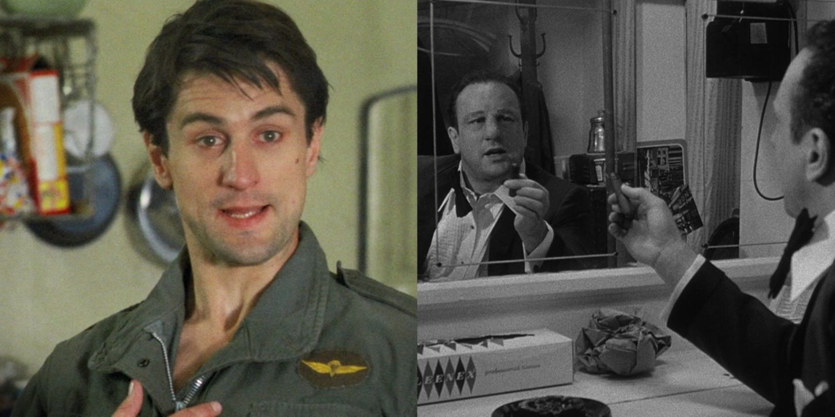 Split image of Robert De Niro delivering monologues in Taxi Driver and Raging Bull