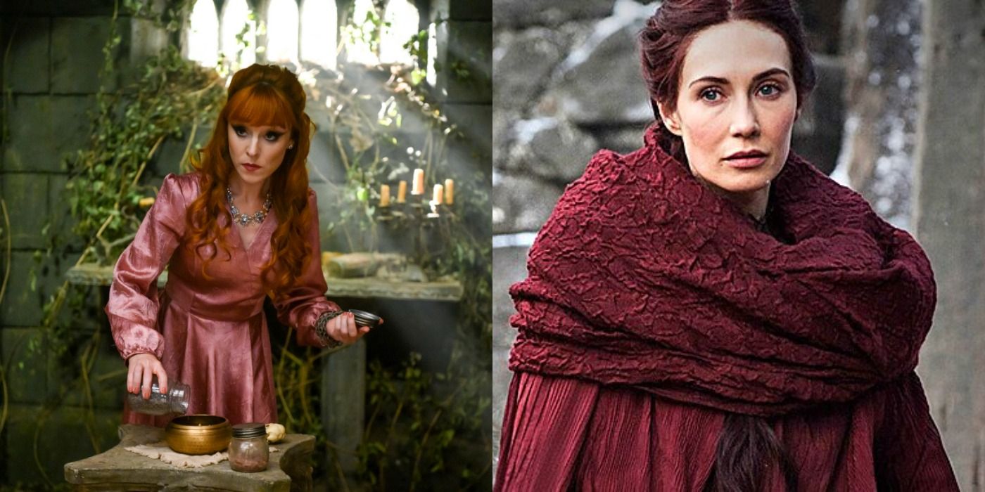 Split image of Rowena MacLeod &amp; Melisandre in in Supernatural Game of Thrones