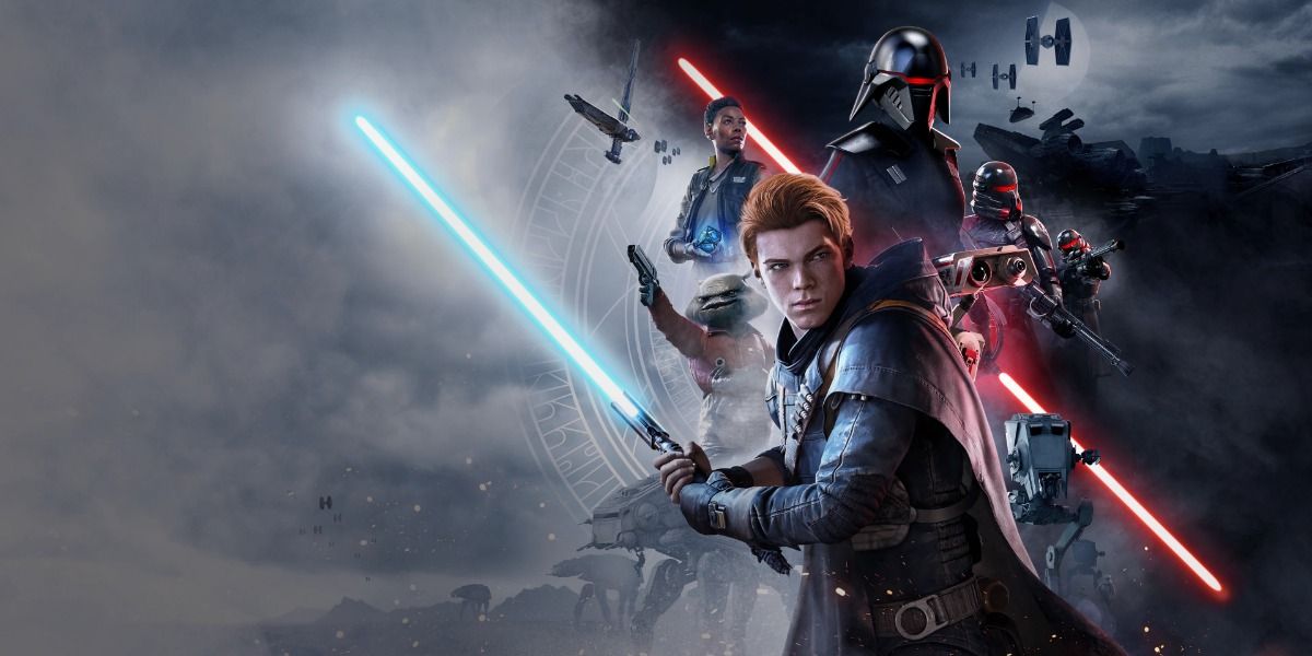 The main characters gather on the cover of Star Wars: Jedi Fallen Order.